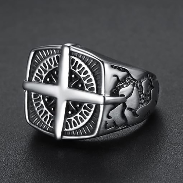 anillo gris con diseno de brujula marina marca calak cl sico 141758 GRIS 1