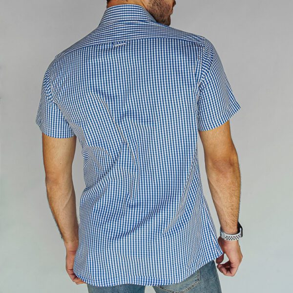 Camisa azul diseño microcuadros manga corta marca Business Casual slim | 127234 - Imagen 3