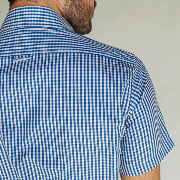 Camisa azul diseño microcuadros manga corta marca Business Casual slim | 127234 - Imagen 4