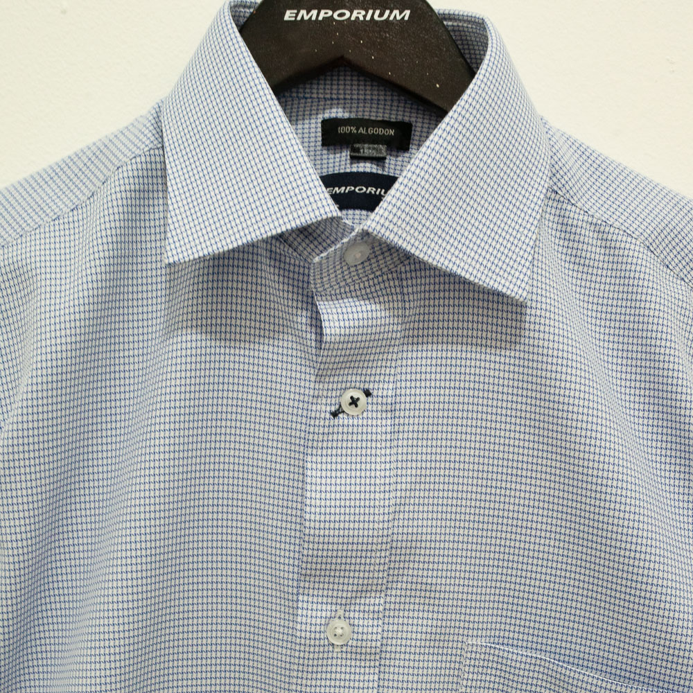 camisa azul estructura microcuadros marca emporium slim 136639 AZUL