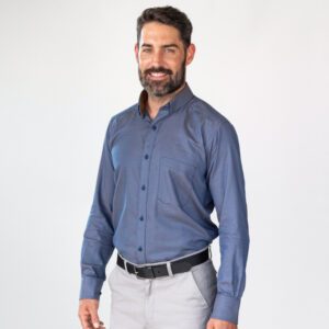 camisa azul estructura micropuntos con coderas marca business casual slim 144146 216852 1