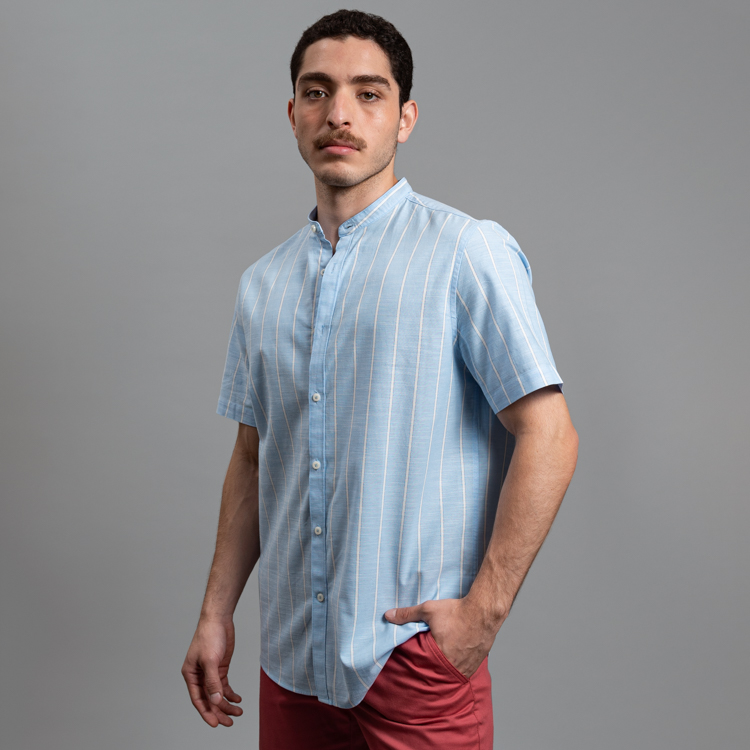 camisa casual celeste estructura plana marca carven slim 161517 345579 1