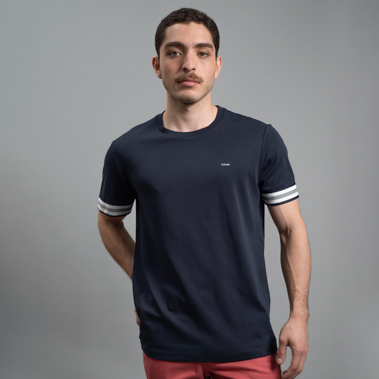 playera azul marino estructura contraste en mangas marca carven slim 161495 AZUL MA 1