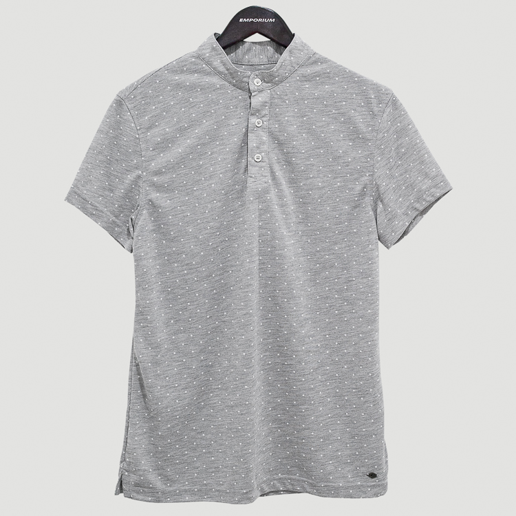 Polo gris diseño puntos con cuello mao marca Business Casual clásico | 128235